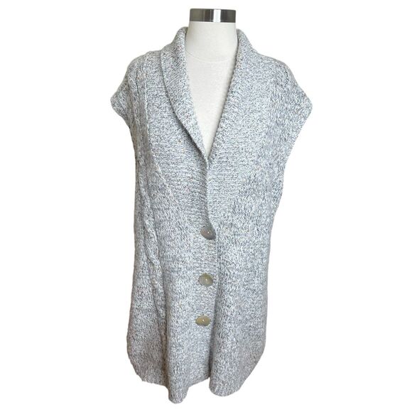 Chicos Sleeveless Cardigan Womens 3 XL Gray Metallic Shawl Collar Button Down - Picture 1 of 8